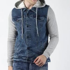 AEROPOSTALE Mixed Media Denim Jacket Sweatshirt Hoodie Sz M